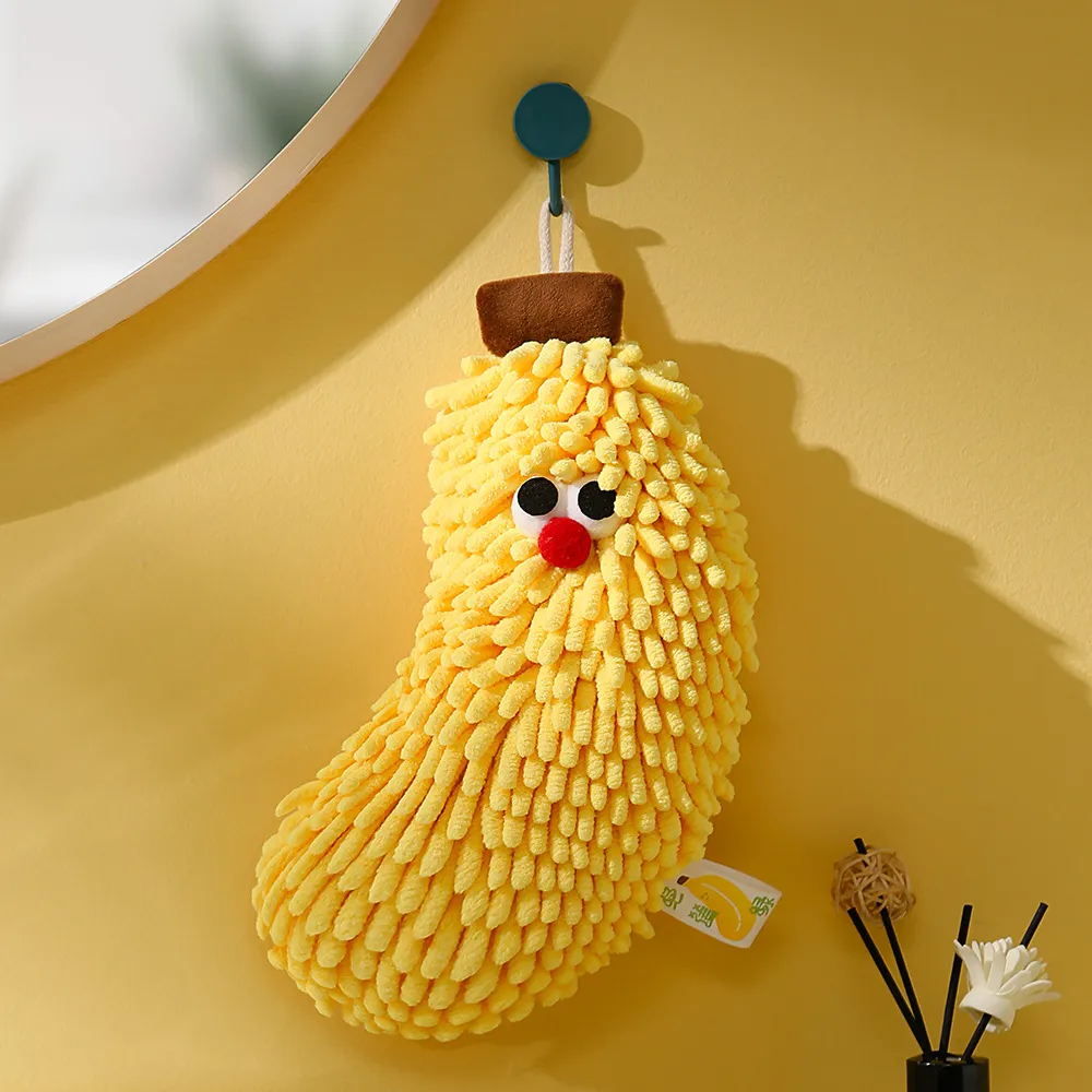 Adorable Big Eye Fruit-Shaped Chenille Hanging Hand Towel – Creative Festive Red Towel with Hook, Super Soft Quick-Dry Kitchen & Bathroom Washcloth, Cute Decorative Ornament for New Year and Celebrations